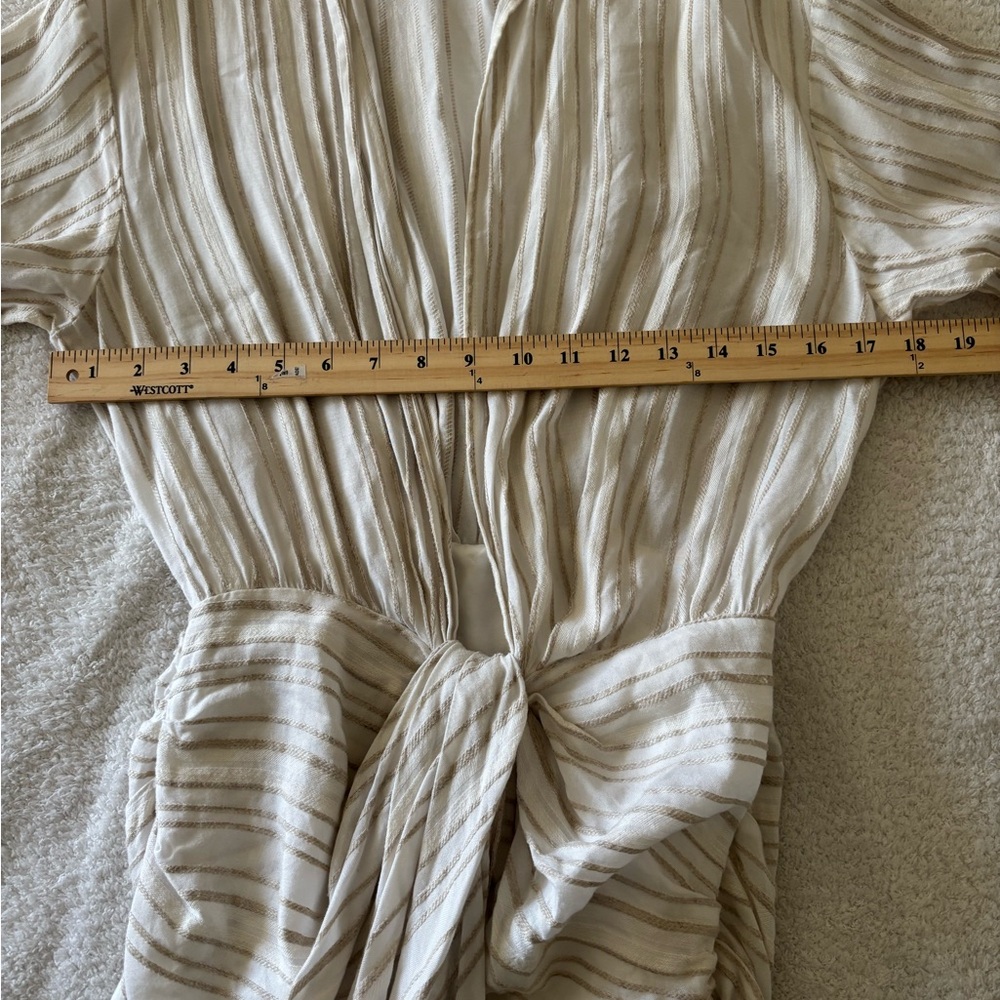 House of CB Natural Striped Linen Draped Shirt Mini Dress Size Small - Picture 5 of 16